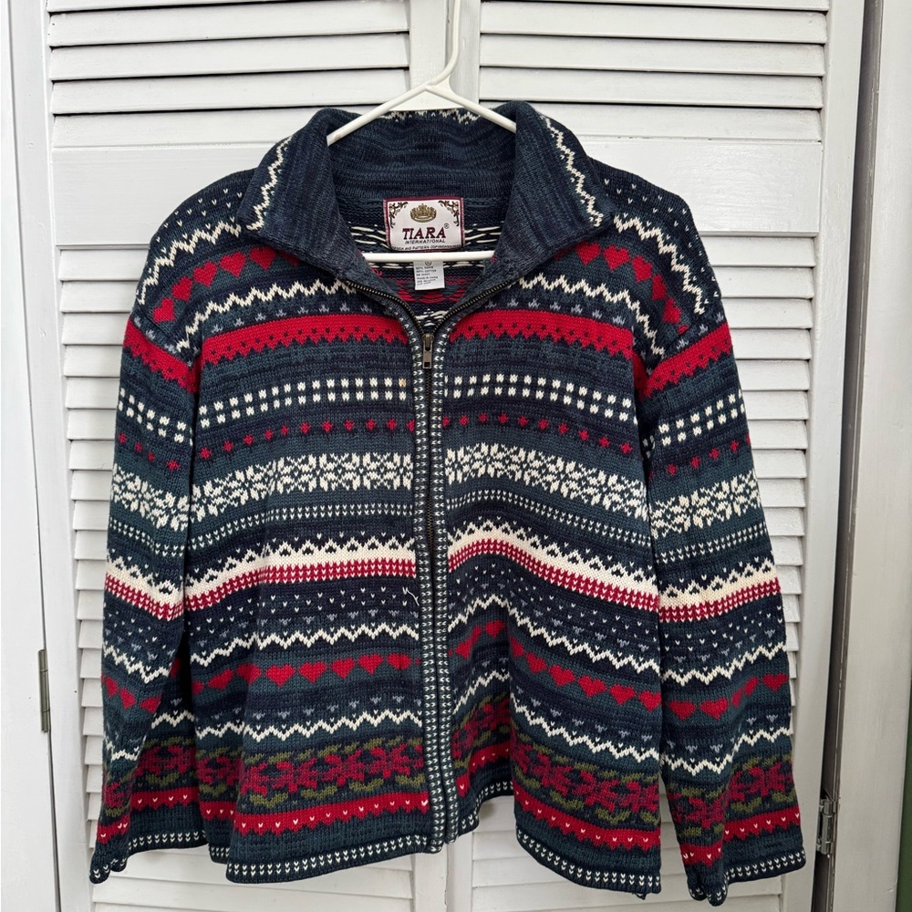 Tiara Festive Knit Jacket in Red, Blue, and White